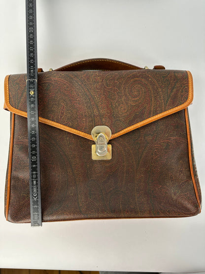 Vintage Etro Paisley Coated Canvas Top-Handle Bag Late 1980s Brown