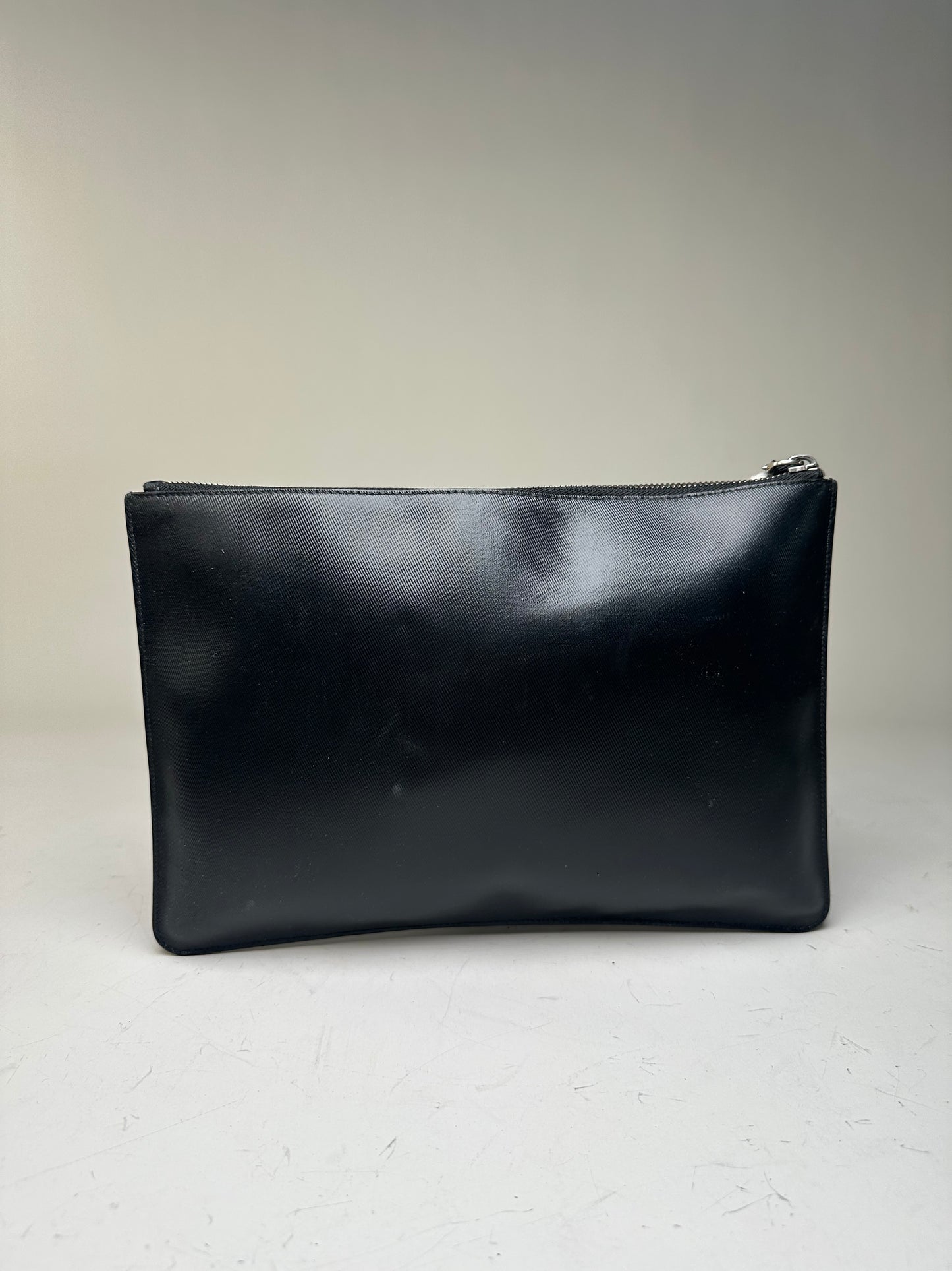 Vintage Givenchy Logo Leather Clutch Black Silver