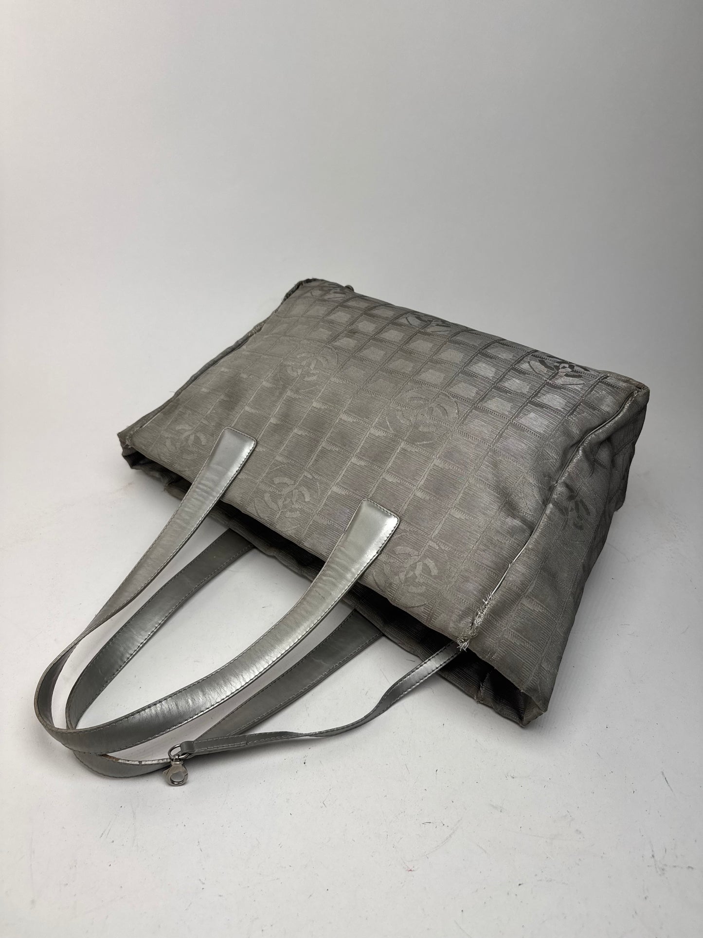 Vintage Chanel Monogram Canvas Leather tote bag silver