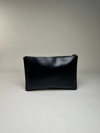 Vintage Givenchy Logo Leather Clutch Black Silver