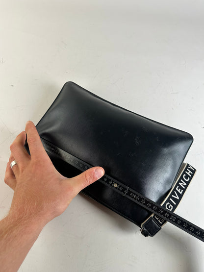 Vintage Givenchy Logo Leather Clutch Black Silver