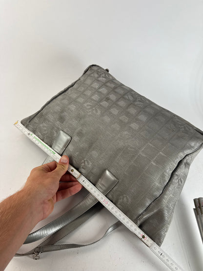 Vintage Chanel Monogram Canvas Leather tote bag silver