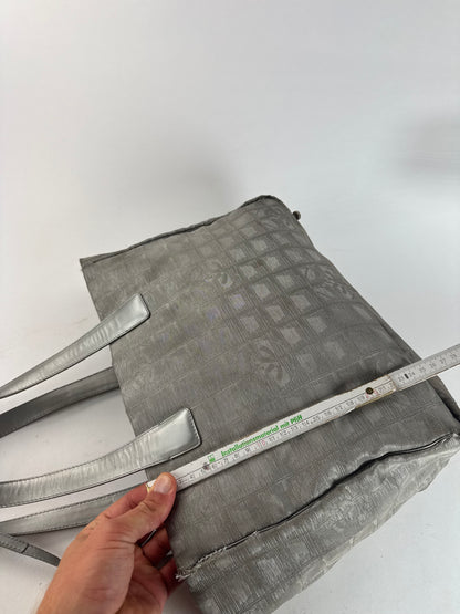 Vintage Chanel Monogram Canvas Leather tote bag silver