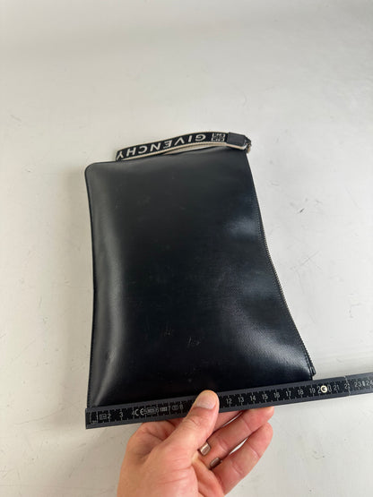 Vintage Givenchy Logo Leather Clutch Black Silver