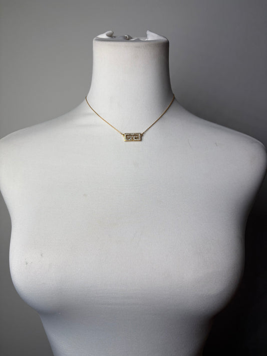 Vintage Givenchy Interlocking G Logo Rhinestone Necklace Gold