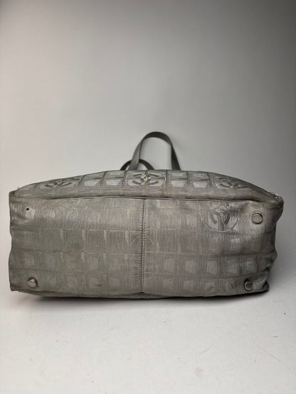 Vintage Chanel Monogram Canvas Leather tote bag silver