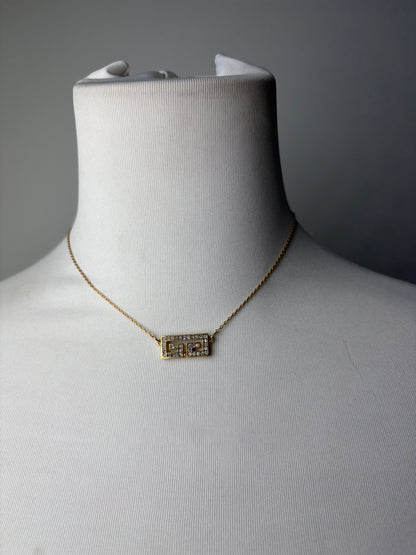 Vintage Givenchy Interlocking G Logo Rhinestone Necklace Gold