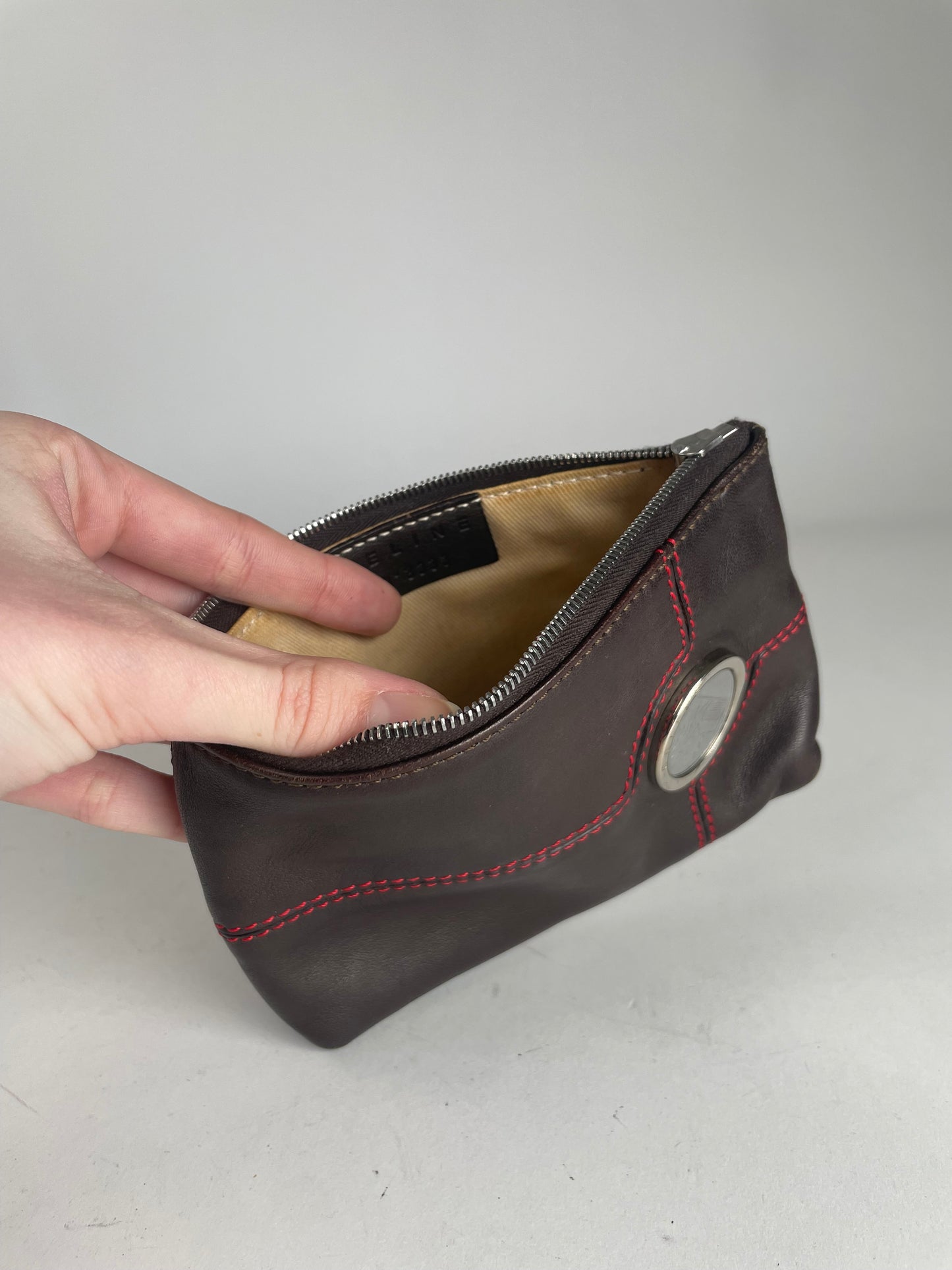 Vintage Celine Paris Leather Clutch Black Red