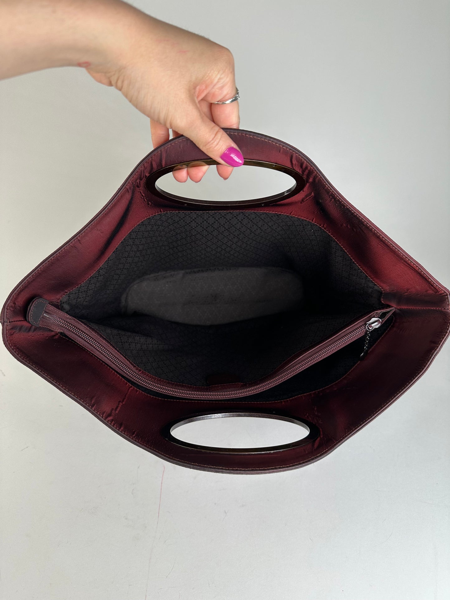 Vintage Gucci Satin Cut-Out Handle Tote Bag Burgundy