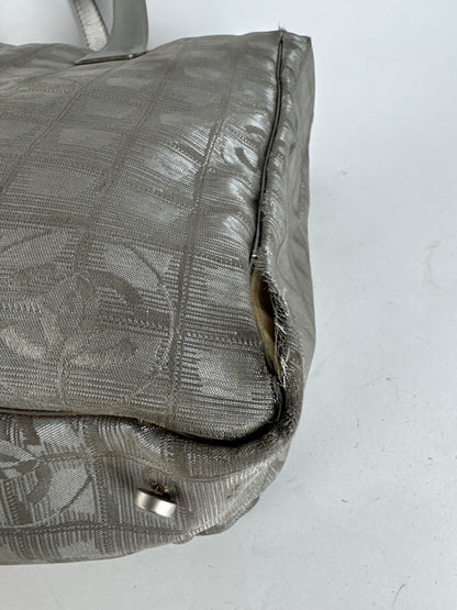 Vintage Chanel Monogram Canvas Leather tote bag silver