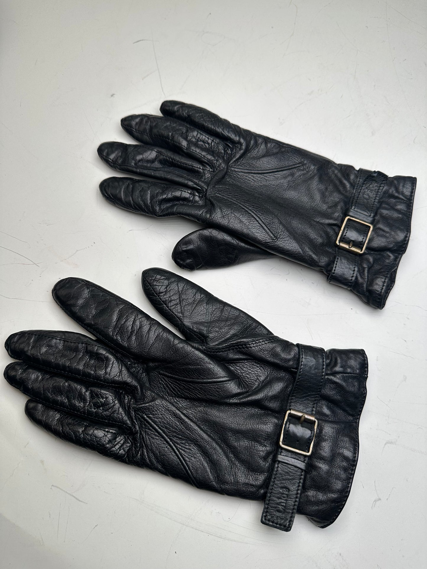 Vintage Chloé Leather Buckle Gloves Black Silver