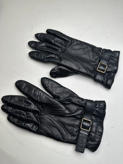 Vintage Chloé Leather Buckle Gloves Black Silver