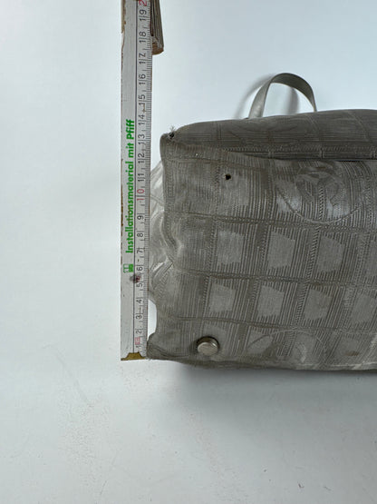 Vintage Chanel Monogram Canvas Leather tote bag silver