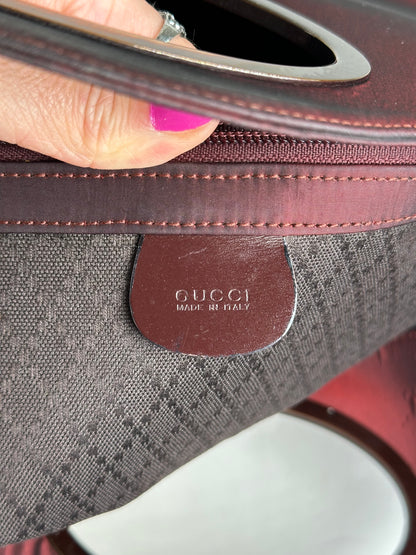 Vintage Gucci Satin Cut-Out Handle Tote Bag Burgundy