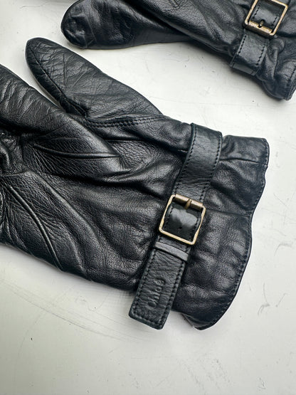 Vintage Chloé Leather Buckle Gloves Black Silver