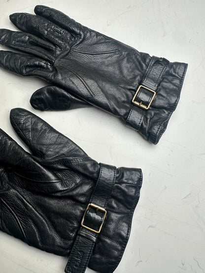 Vintage Chloé Leather Buckle Gloves Black Silver