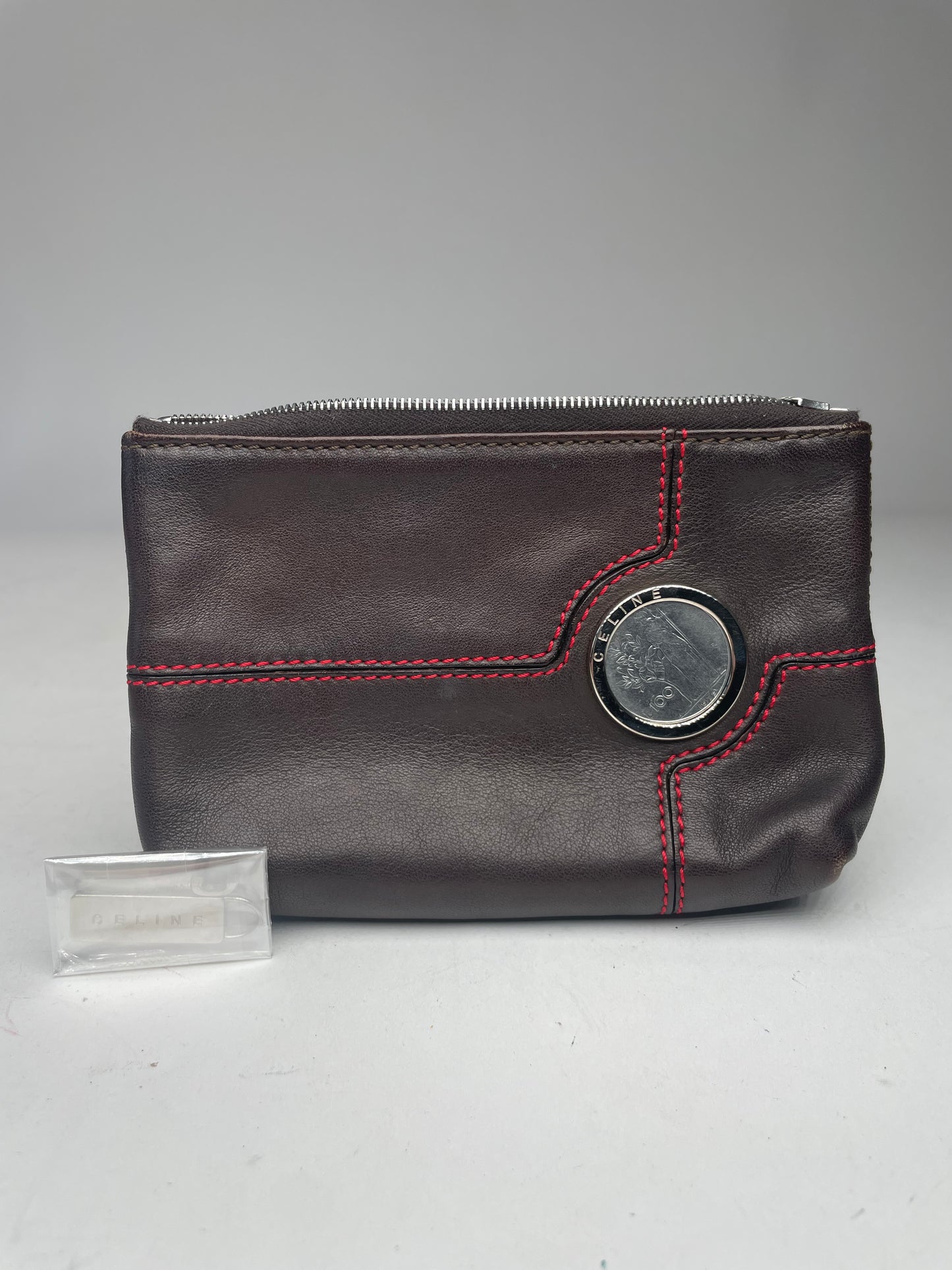Vintage Celine Paris Leather Clutch Black Red