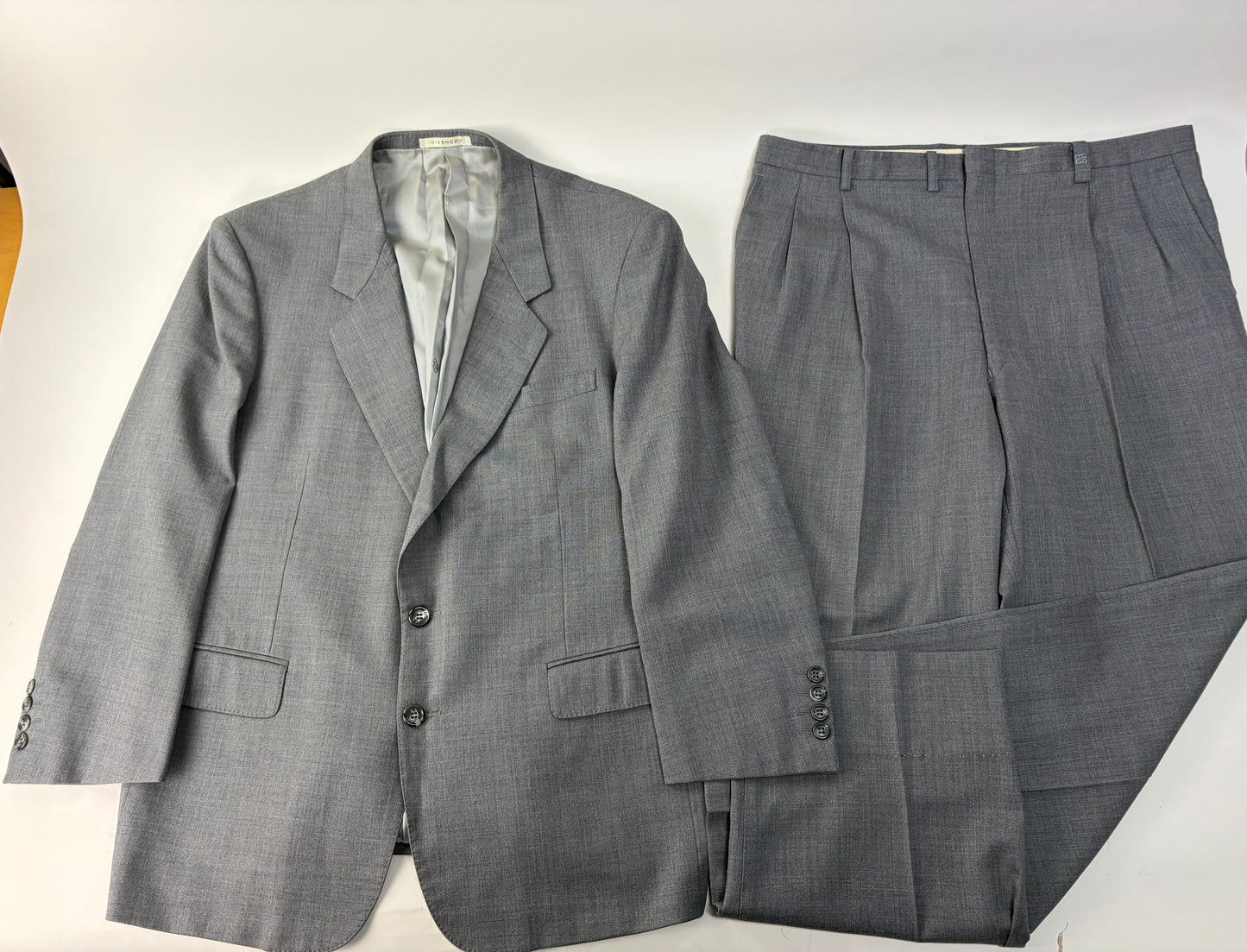 Vintage Givenchy Men's Wool Suit Gray Black Buttons L