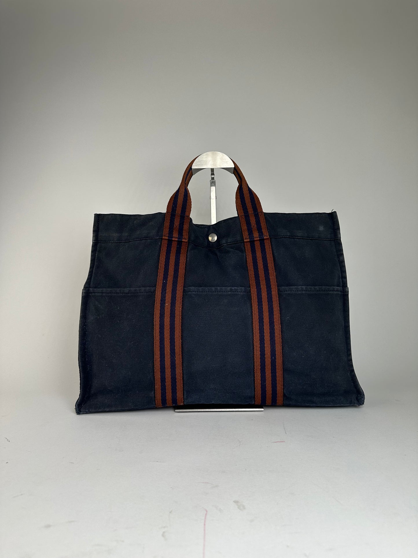 Vintage Hermès Fourre Tout MM Canvas Tote Bag Navy Orange