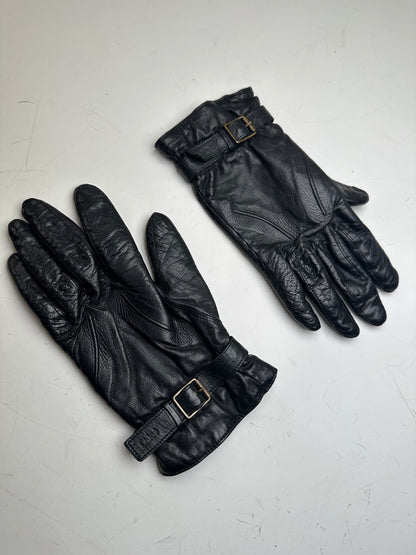 Vintage Chloé Leather Buckle Gloves Black Silver