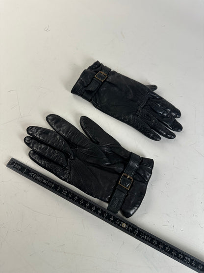 Vintage Chloé Leather Buckle Gloves Black Silver