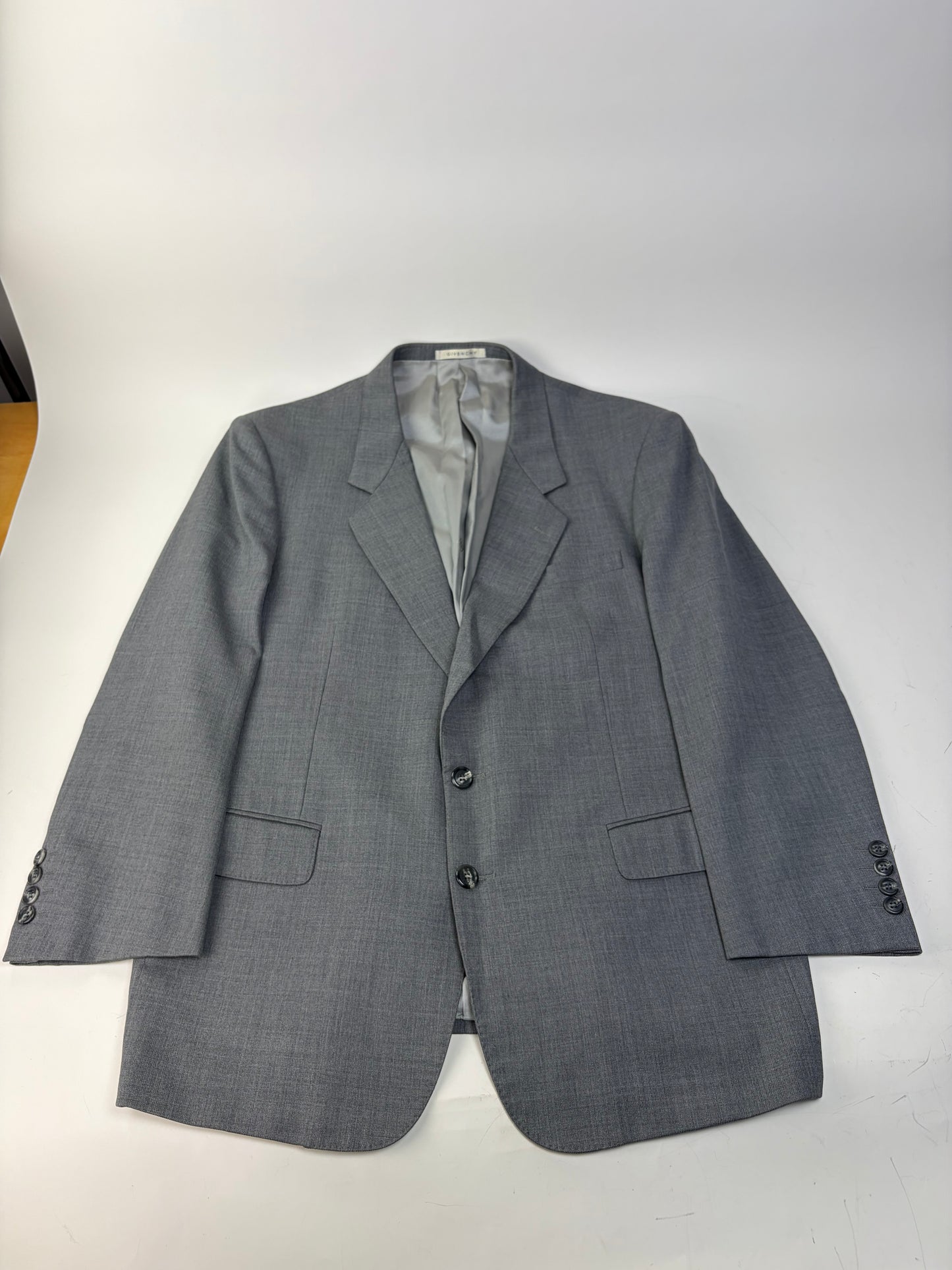 Vintage Givenchy Men's Wool Suit Gray Black Buttons L