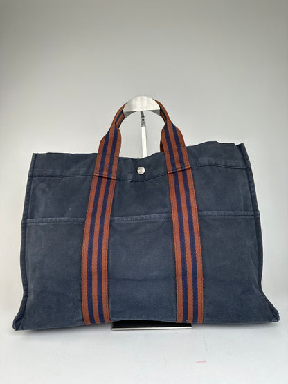 Vintage Hermès Fourre Tout MM Canvas Tote Bag Navy Orange