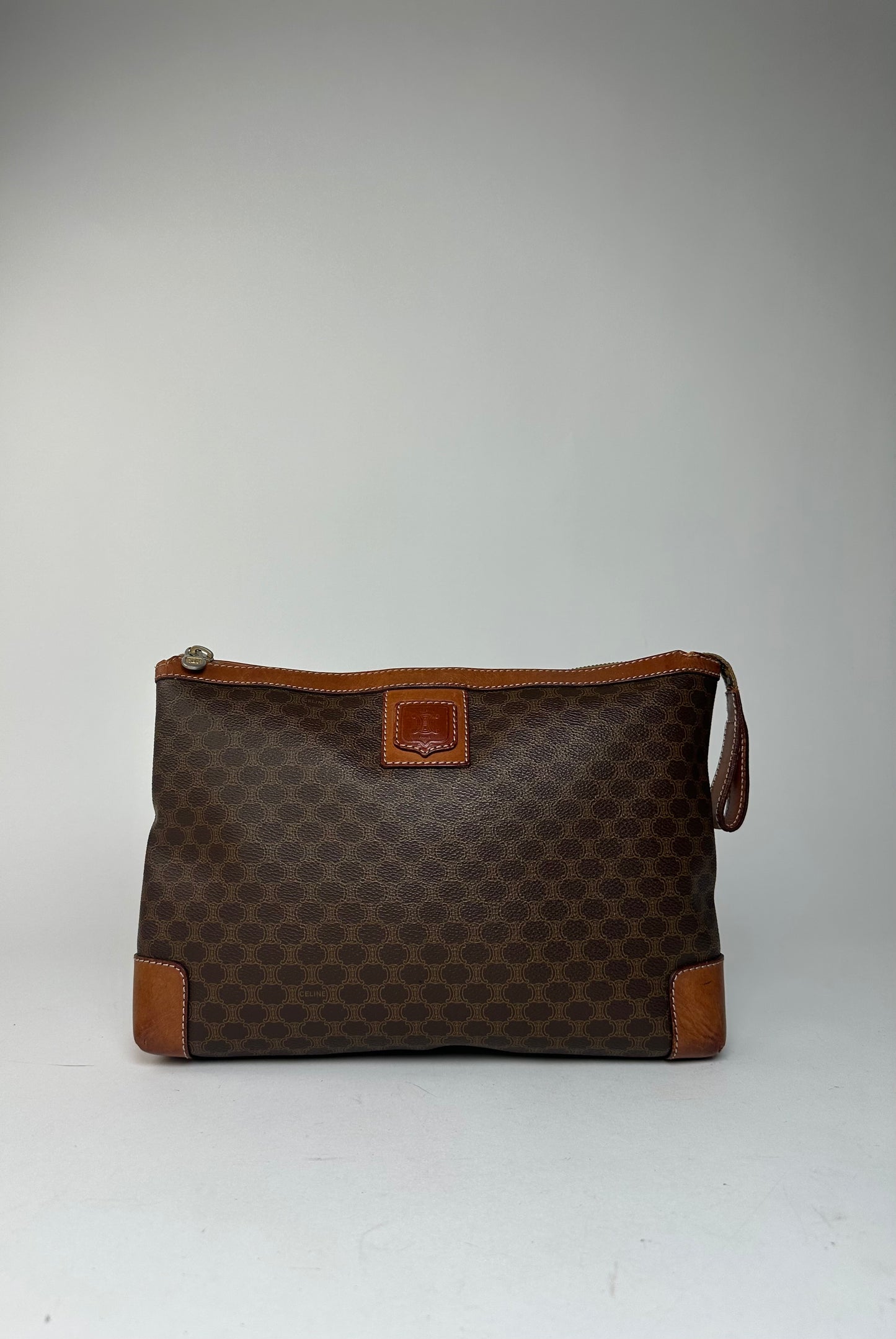 Vintage Celine Paris Monogram Leather Clutch Brown