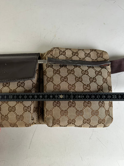 Vintage Gucci GG Canvas Belt Bag Silver Buckle Beige Brown