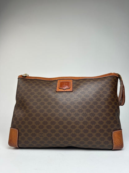Vintage Celine Paris Monogram Leather Clutch Brown