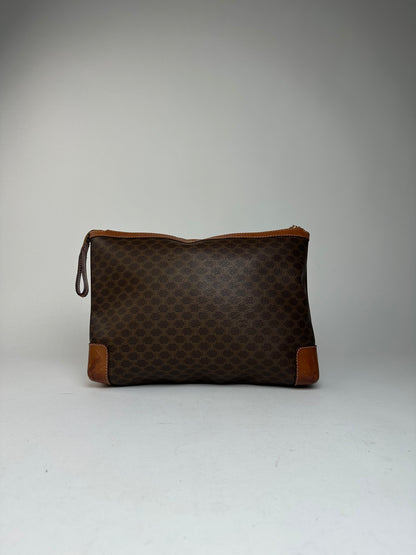 Vintage Celine Paris Monogram Leather Clutch Brown