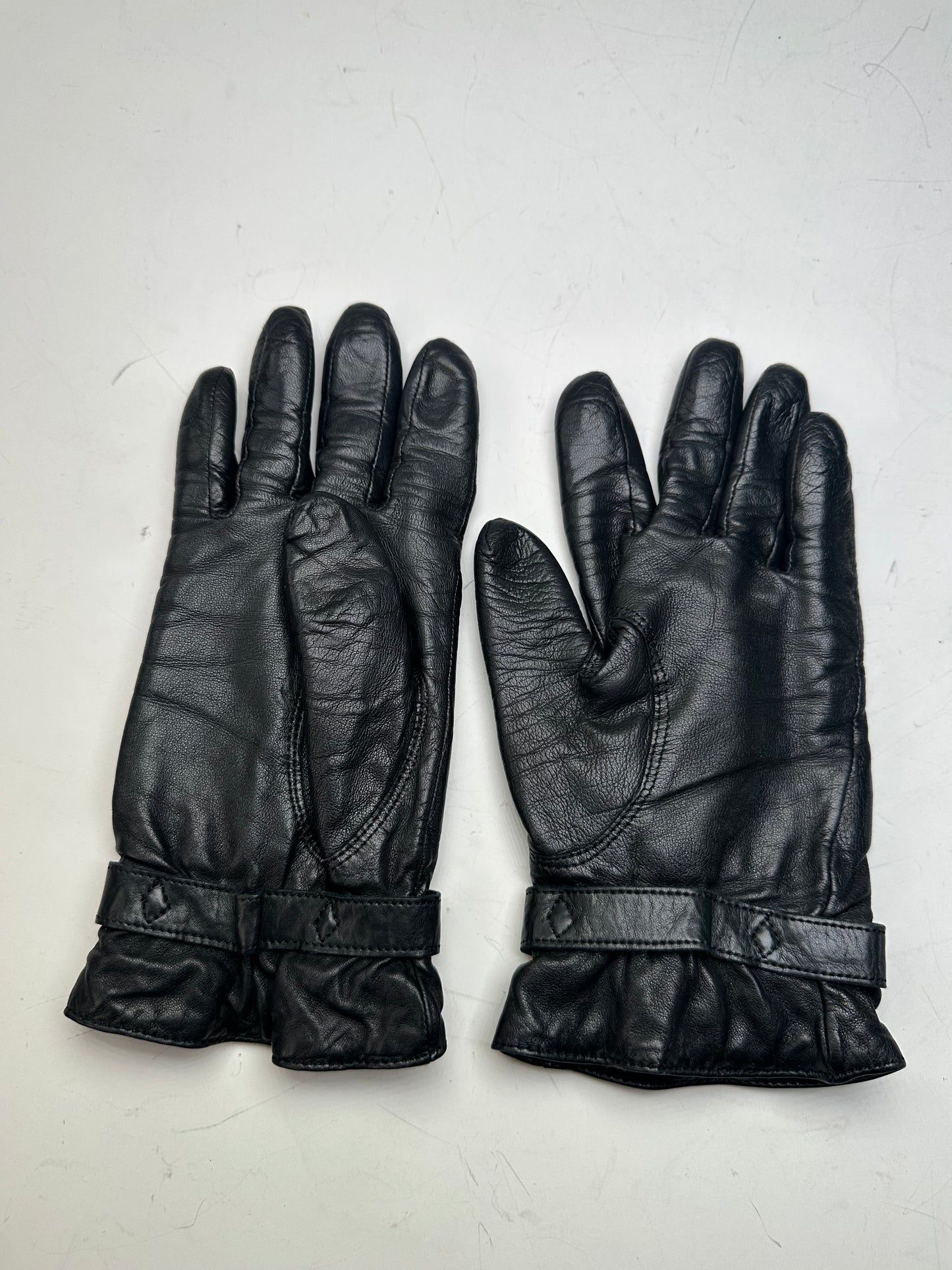 Vintage Chloé Leather Buckle Gloves Black Silver