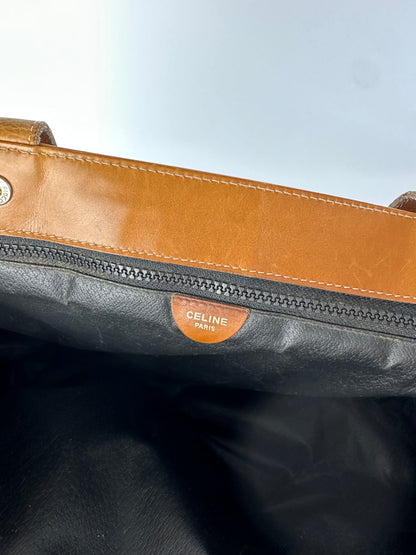 Vintage Celine Structured Pebbled Leather Top-Handle Bag c. 2009 Black Tan