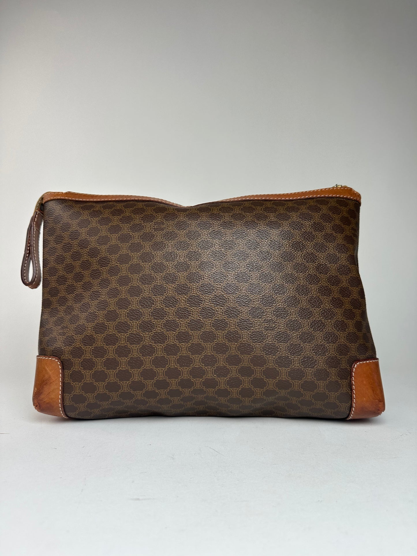 Vintage Celine Paris Monogram Leather Clutch Brown