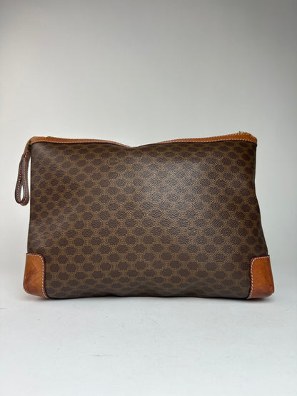 Vintage Celine Paris Monogram Leather Clutch Brown