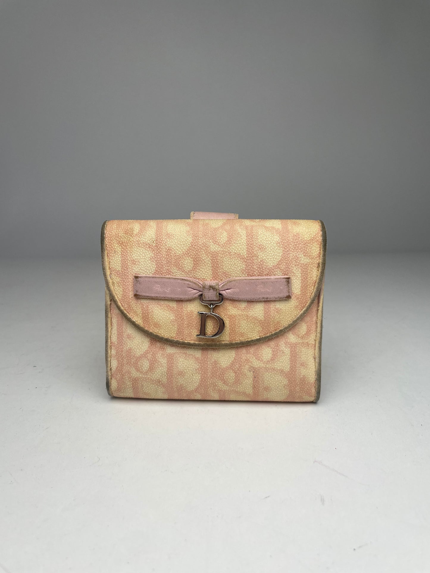 Vintage Dior Oblique Leather Wallet Beige Pink