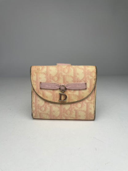 Vintage Dior Oblique Leather Wallet Beige Pink