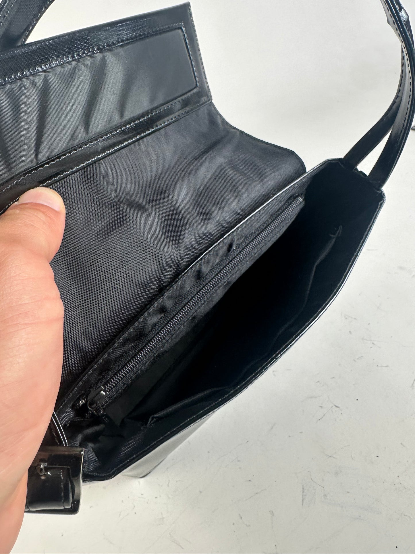 Vintage Givenchy Leather Shoulder Bag Black Silver