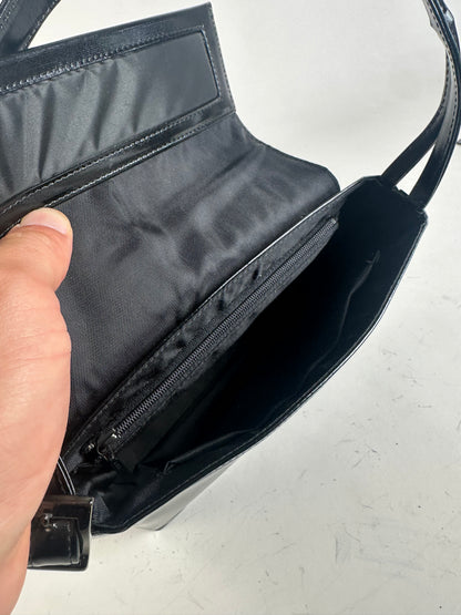 Vintage Givenchy Leather Shoulder Bag Black Silver