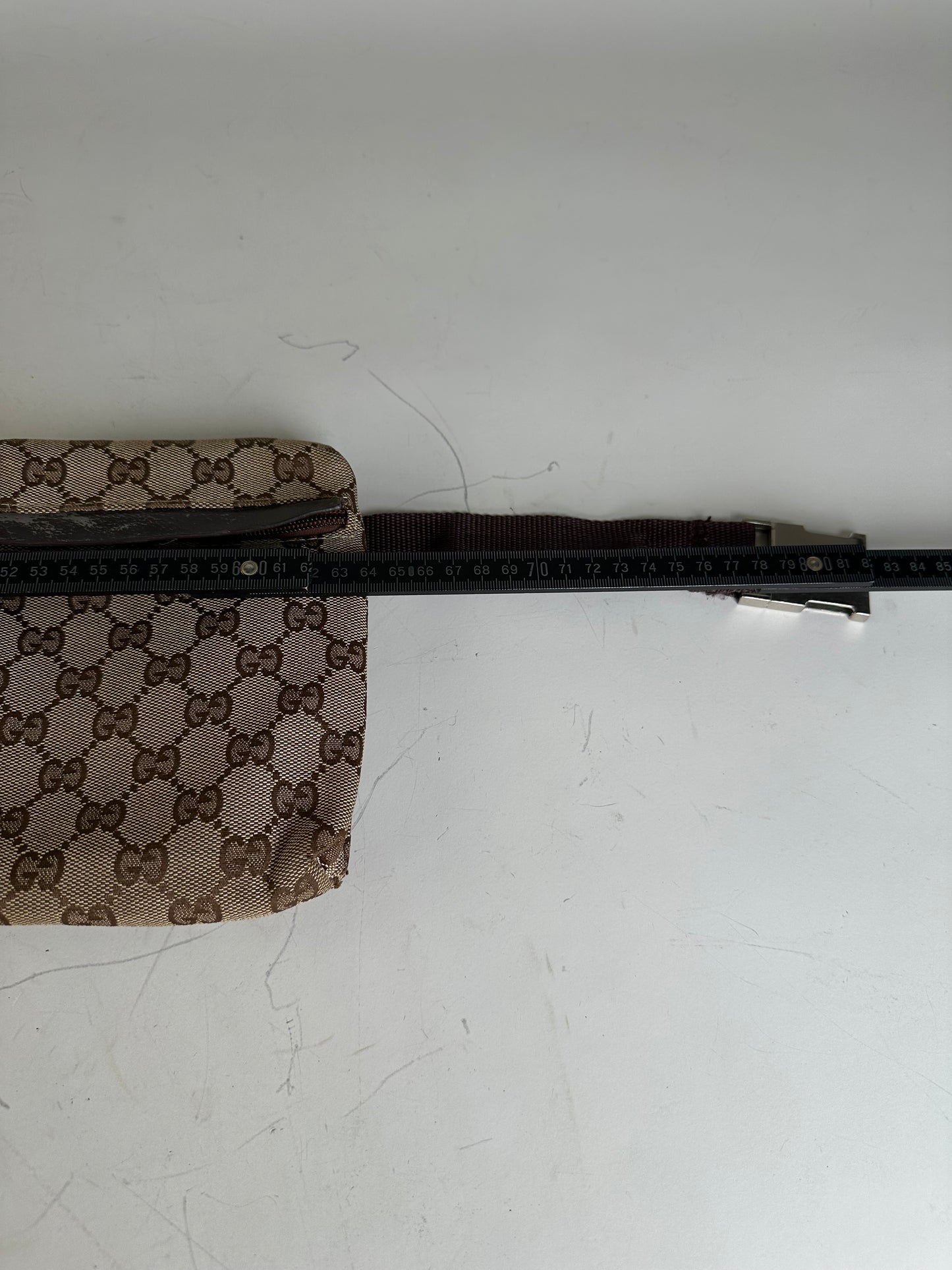 Vintage Gucci GG Canvas Belt Bag Silver Buckle Beige Brown