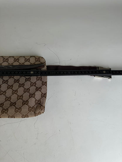 Vintage Gucci GG Canvas Belt Bag Silver Buckle Beige Brown