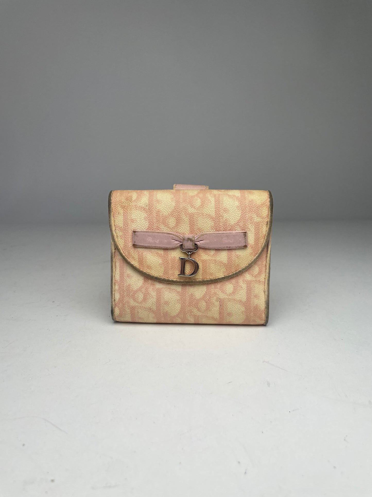 Vintage Dior Oblique Leather Wallet Beige Pink