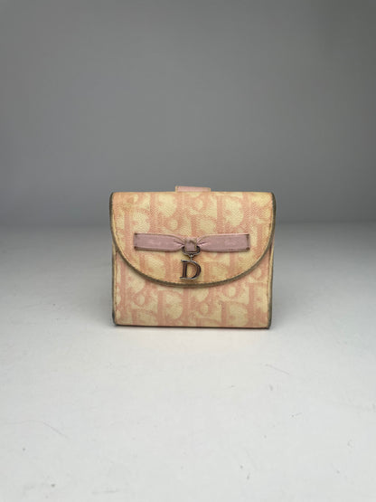 Vintage Dior Oblique Leather Wallet Beige Pink