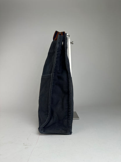 Vintage Hermès Fourre Tout MM Canvas Tote Bag Navy Orange