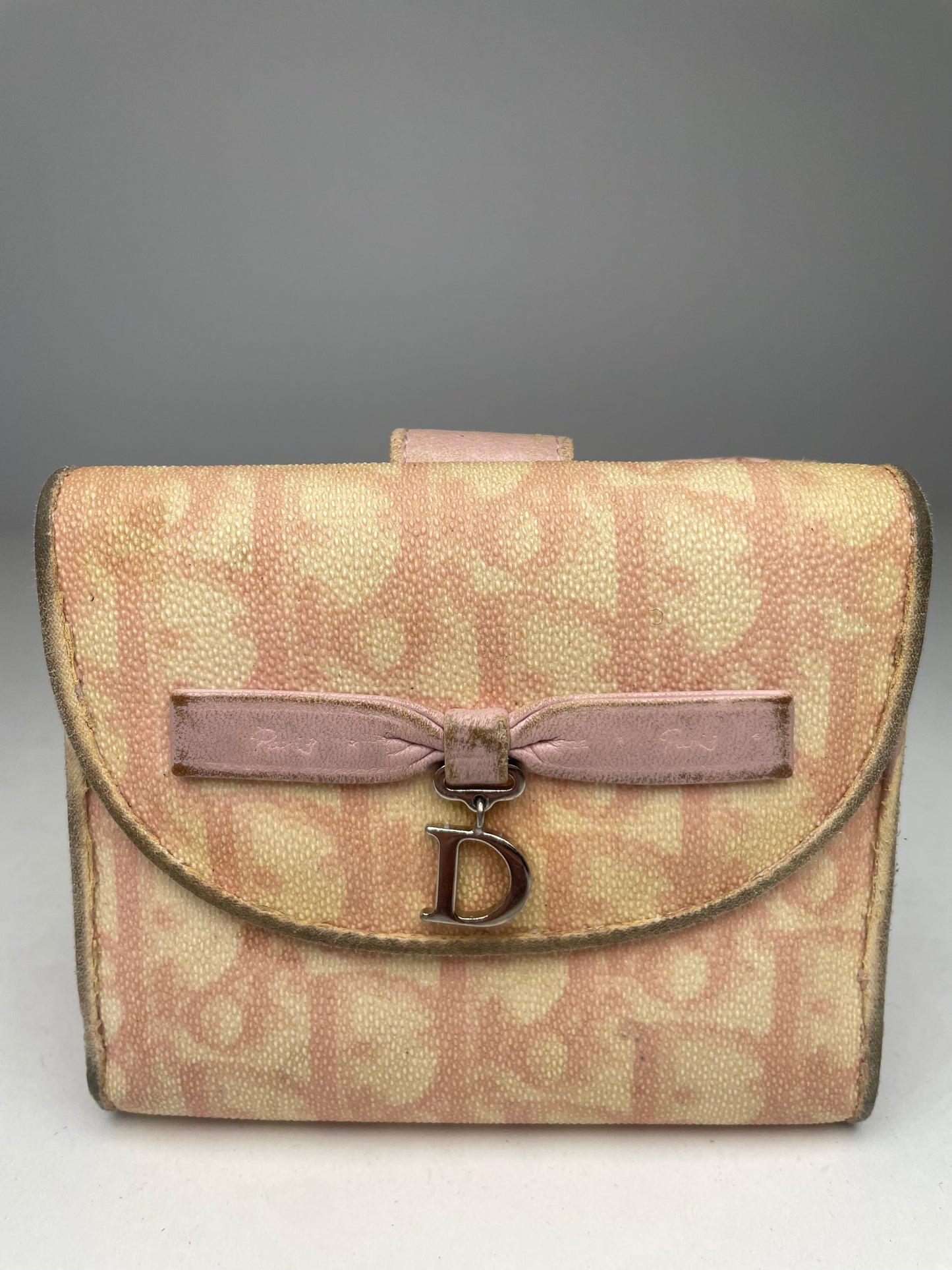 Vintage Dior Oblique Leather Wallet Beige Pink