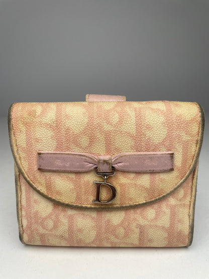Vintage Dior Oblique Leather Wallet Beige Pink