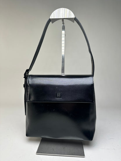 Vintage Givenchy Leather Shoulder Bag Black Silver