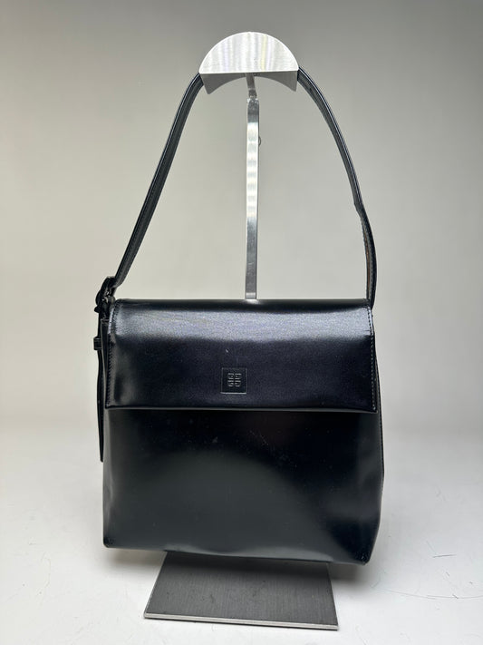 Vintage Givenchy Leather Shoulder Bag Black Silver