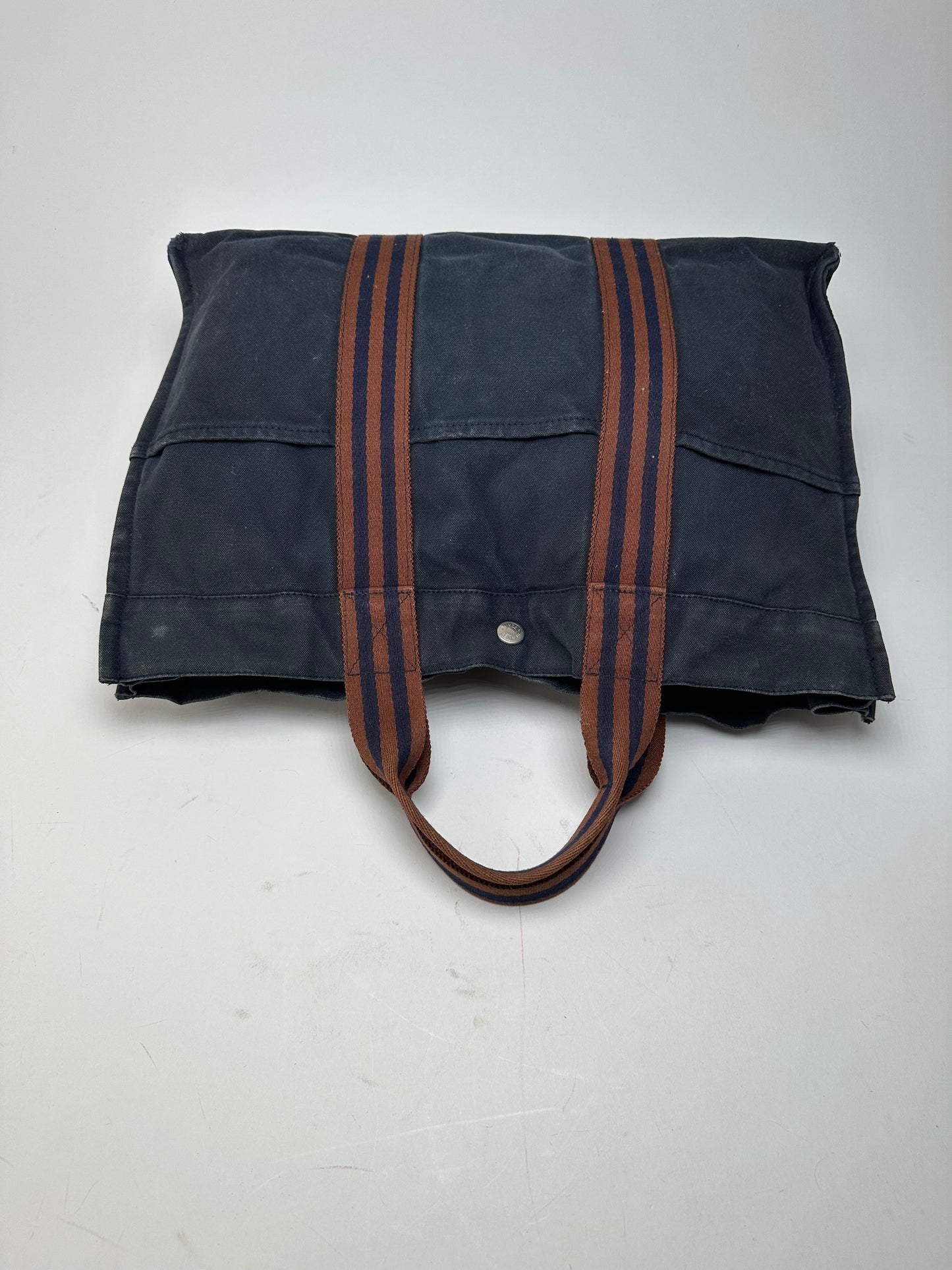 Vintage Hermès Fourre Tout MM Canvas Tote Bag Navy Orange