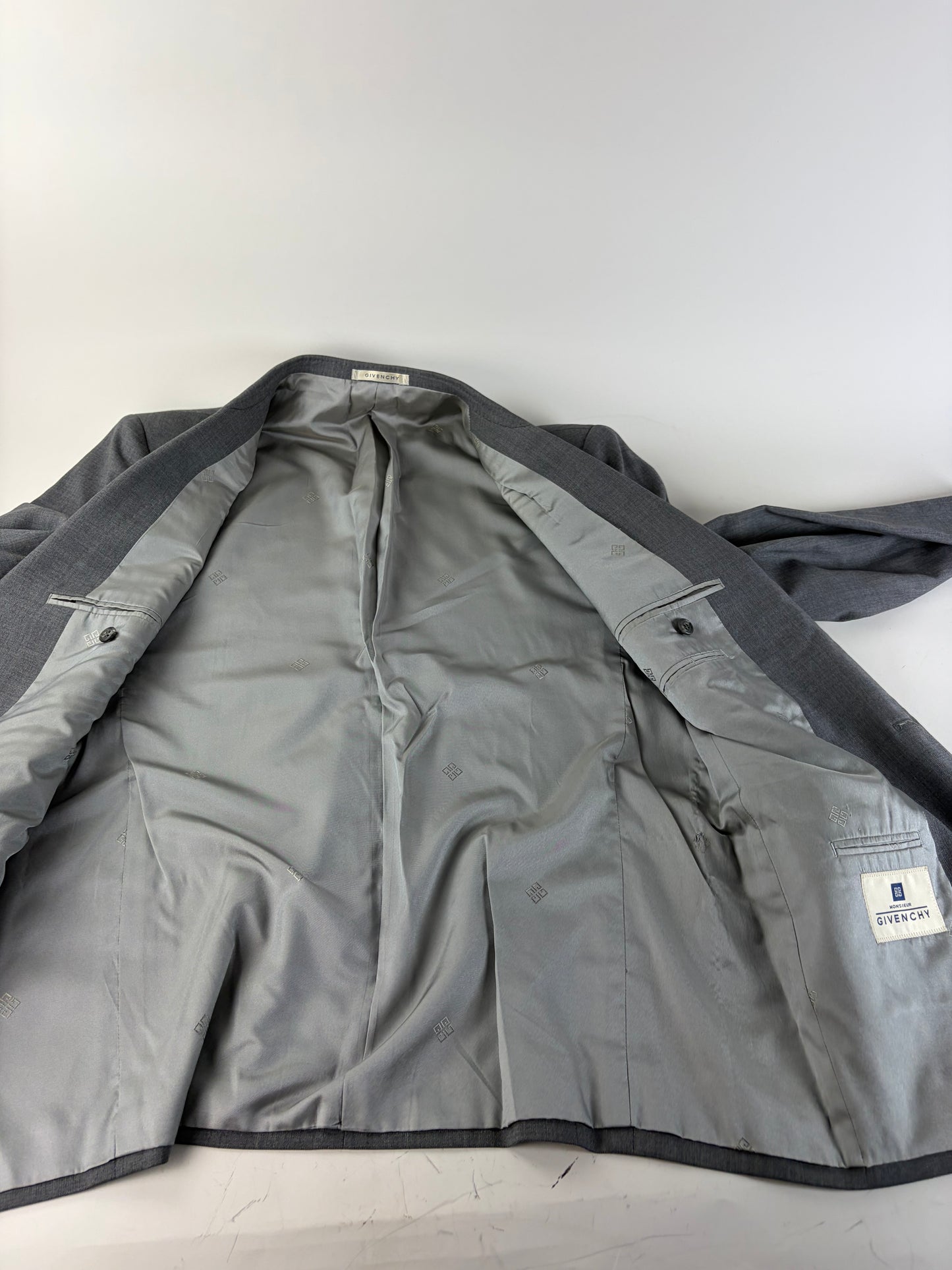 Vintage Givenchy Men's Wool Suit Gray Black Buttons L